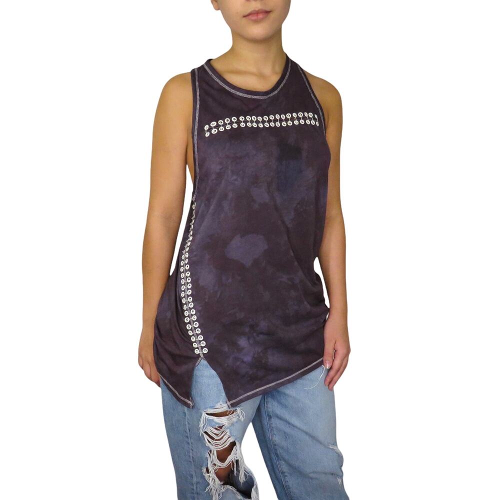 3.1 Phillip Lim Acid Wash Charcoal Gray Eyelet Racerback Tank Top Medium